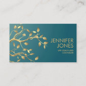 Carte De Visite Branche Arbre d'or sur Turquoise (Devant)