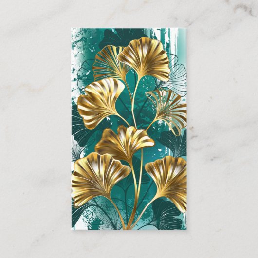 Carte De Visite Branche avec Feuilles d'or Ginko Biloba (Devant)