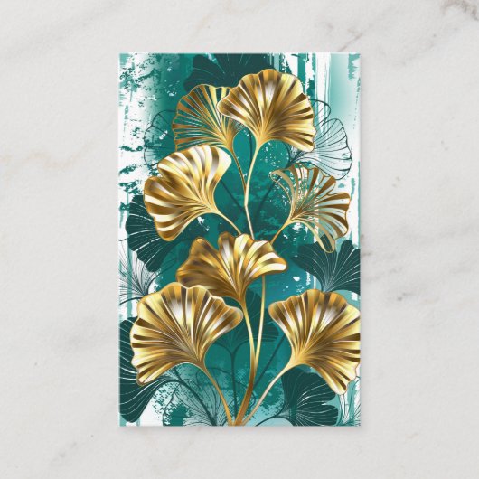 Carte De Visite Branche avec Feuilles d'or Ginko Biloba (Devant)
