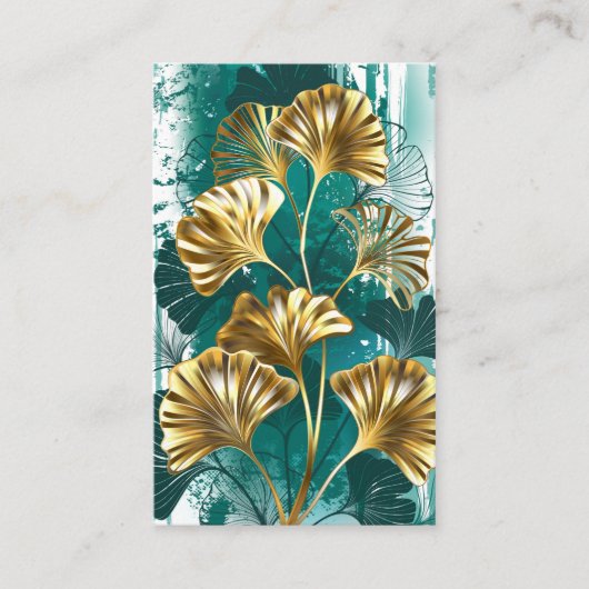 Carte De Visite Branche avec Feuilles d'or Ginko Biloba (Devant)