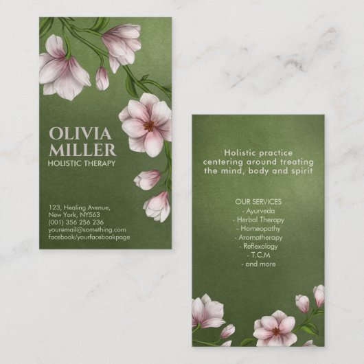 Carte De Visite Branche de fleurs de Magnolia (Devant / Derrière)