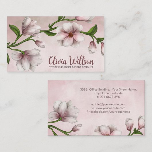 Carte De Visite Branche de fleurs de Magnolia (Devant / Derrière)