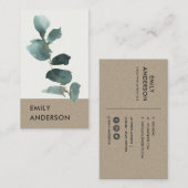 CARTE DE VISITE BRANCHE DE FOLIAGE EUCALYPTUS GREEN KRAFT WATERCOL (Devant / Derrière)