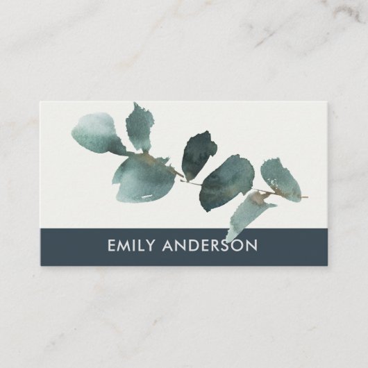 CARTE DE VISITE BRANCHE DE FOLIAGE EUCALYPTUS NAVY KRAFT WATERCOLO (Devant)