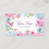 Carte De Visite Branche florale bleu rose avec oiseau (Devant)