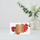 Carte De Visite Branche florale rouge glam cuivre chic wedding pla (Debout devant)