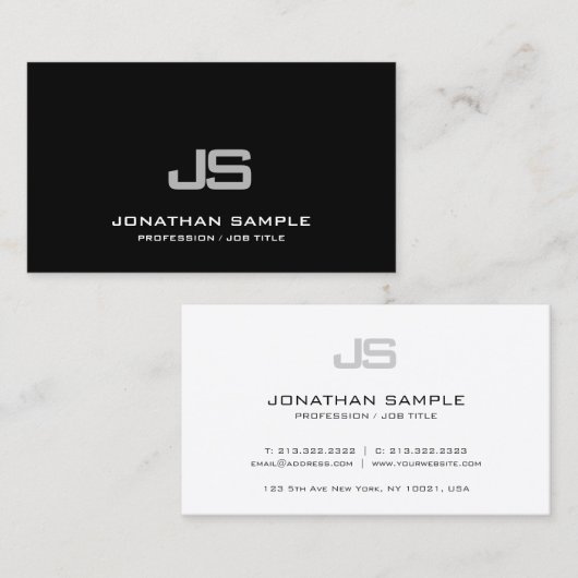 Carte De Visite Branché Moderne Propre Élégant Monogramme Plain (Devant / Derrière)