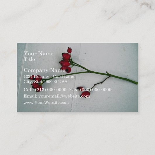Carte De Visite Branche verte avec de minuscules fruits rouges con (Devant)