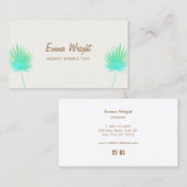 Carte De Visite Branches en feuille de palme turquoise tropicale (Devant / Derrière)