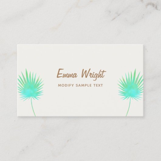 Carte De Visite Branches en feuille de palme turquoise tropicale (Devant)