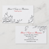 Carte De Visite Branches et Feuilles simples, Noir Blanc Rouge (Devant / Derrière)