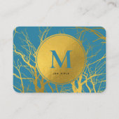 Carte De Visite Branches Gold Tree Blue Monogram Professional (Devant)