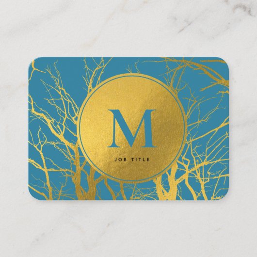 Carte De Visite Branches Gold Tree Blue Monogram Professional (Devant)
