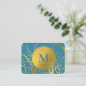 Carte De Visite Branches Gold Tree Blue Monogram Professional (Debout devant)