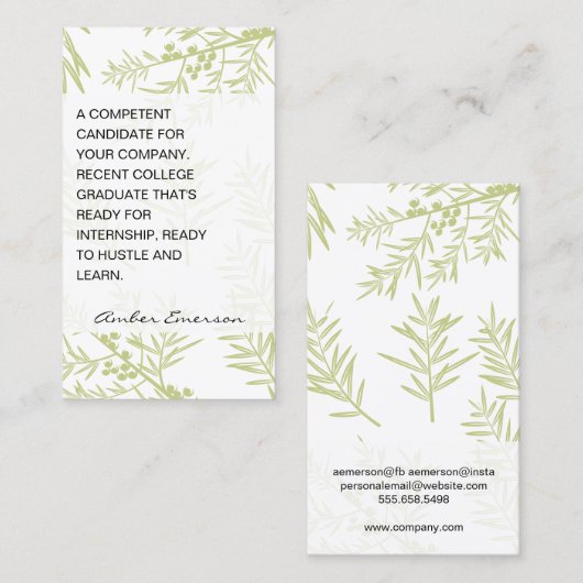 Carte De Visite Branches Juniper (Devant / Derrière)