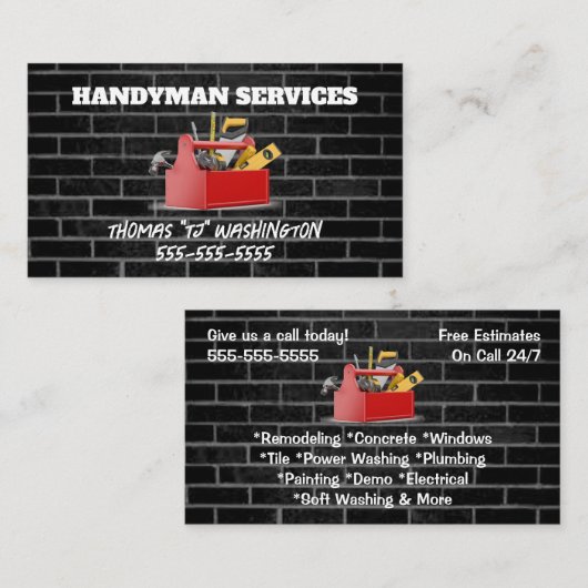 Carte De Visite Brick Handyman (Devant / Derrière)