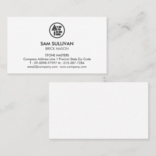 Carte De Visite Brick Stone Mason Masonry Construction (Devant / Derrière)