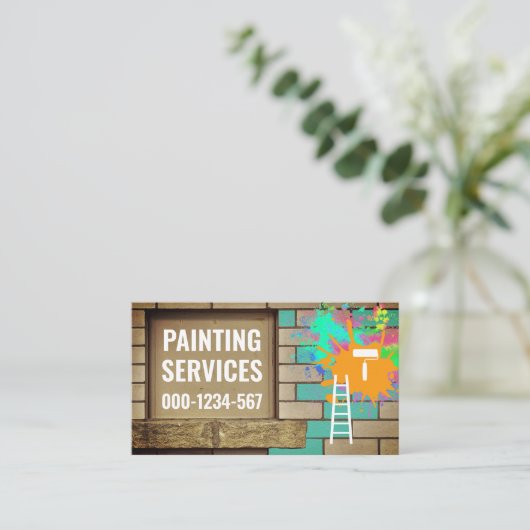 Carte De Visite Brick Wall Paint Splatter Painter (Debout devant)