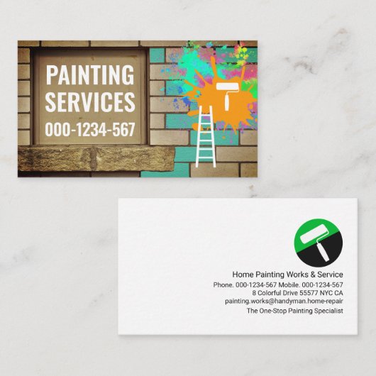 Carte De Visite Brick Wall Paint Splatter Painter (Devant / Derrière)