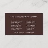 Carte De Visite Bricklayer Brick Masonry Construction Company (Dos)
