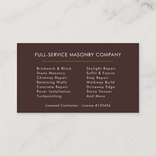 Carte De Visite Bricklayer Brick Masonry Construction Company (Dos)