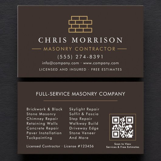 Carte De Visite Bricklayer Brick Masonry QR Code Contractor