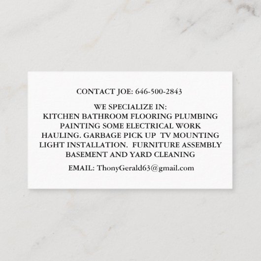 CARTE DE VISITE BRICOLEUR (Dos)