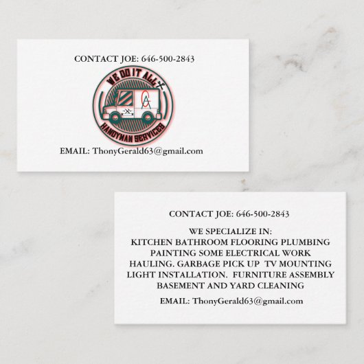 CARTE DE VISITE BRICOLEUR (Devant / Derrière)