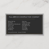 Carte De Visite Bricoleur de construction Métal Noir Or (Dos)