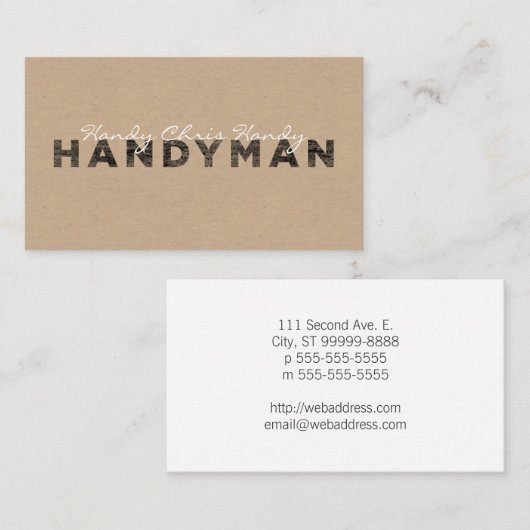 Carte De Visite Bricoleur [style d'impression typographique/regard (Devant / Derrière)