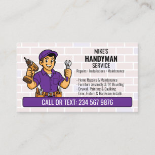 Carte De Visite Bricoleur Violet Homme de Dessin Animé Outil QR Ré