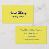 Carte De Visite Bright Jaune Marine Maquillage Bleu Artiste Salon  (Devant / Derrière)