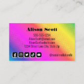 Carte De Visite Bright Neon Rainbow Médias sociaux modernes (Dos)