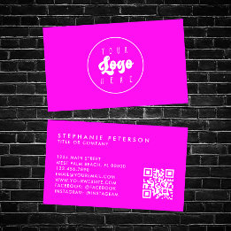 Carte De Visite Bright Neon Rose Custom Company Logo QR Code
