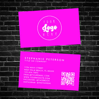 Carte De Visite Bright Neon Rose Custom Company Logo QR Code