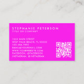 Carte De Visite Bright Neon Rose Custom Company Logo QR Code (Dos)