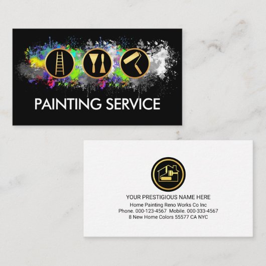 Carte De Visite Bright Paint Splatters Painter Service (Devant / Derrière)