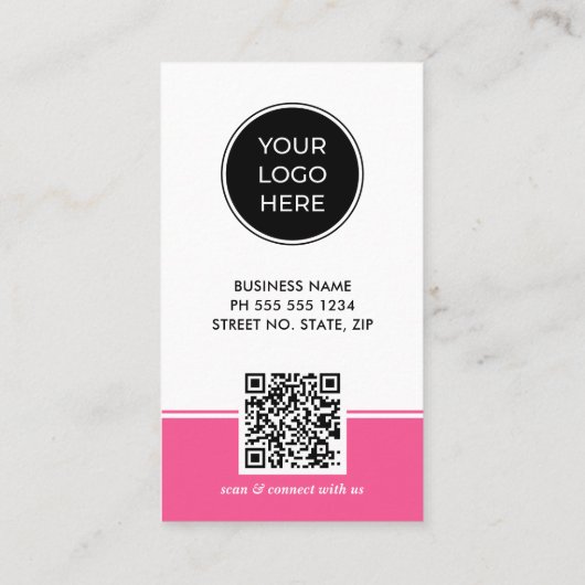 Carte De Visite Bright Pink Logo QR Code Photo Professional (Dos)