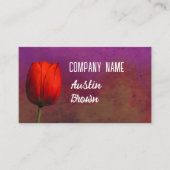 Carte De Visite  bright red tulip flower art on purple and rust (Devant)