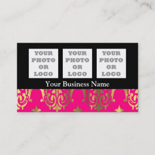 Carte De Visite Bright rose et or damassé sur noir