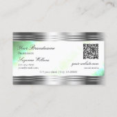Carte De Visite Bright Shimmery Mint Silver Borders Logo QR Code (Dos)