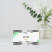 Carte De Visite Bright Shimmery Mint Silver Borders Logo QR Code (Debout devant)