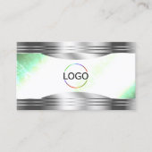 Carte De Visite Bright Shimmery Mint Silver Borders Logo QR Code (Devant)