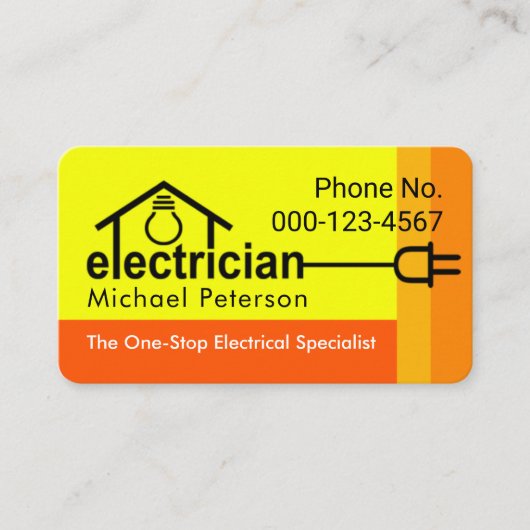 Carte De Visite Bright Yellow Home Electrician Bulb Wiring (Devant)