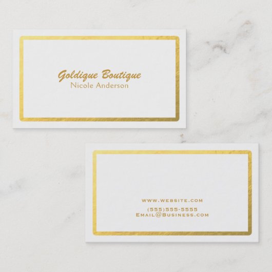 Carte De Visite Brillant blanc & or Faux Foil brillant minimum Gla (Devant / Derrière)