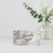 Carte De Visite Brillant blanc or géométrique avec marbre (Debout devant)