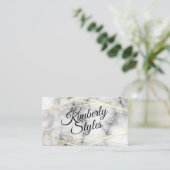 Carte De Visite Brillant blanc or géométrique avec marbre (Debout devant)