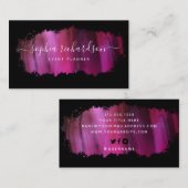 Carte De Visite Brise-brosse chic | Faux rose sur noir (Devant / Derrière)