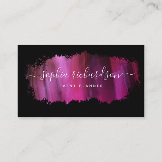 Carte De Visite Brise-brosse chic | Faux rose sur noir (Devant)
