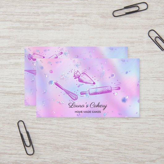 Carte De Visite broche à rouler & whisky cupcake Bakery Iridescent (Devant/Arrière en situation)